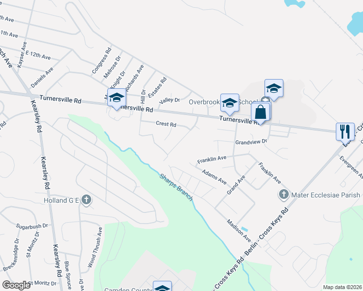 map of restaurants, bars, coffee shops, grocery stores, and more near 21 South Club Road in Pine Hill