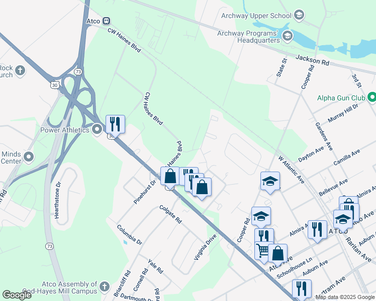 map of restaurants, bars, coffee shops, grocery stores, and more near 262 White Horse Pike in Berlin