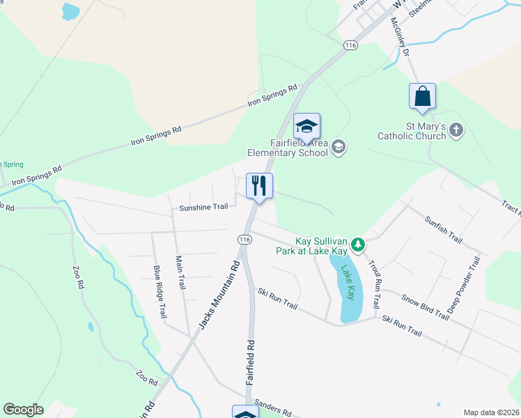 map of restaurants, bars, coffee shops, grocery stores, and more near 10 McDannell Lane in Fairfield