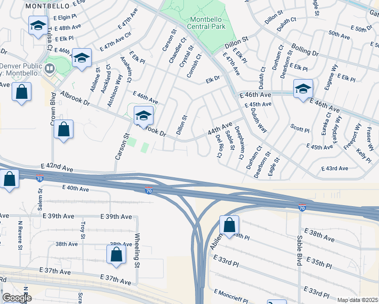map of restaurants, bars, coffee shops, grocery stores, and more near 84 Dillon Street in Denver