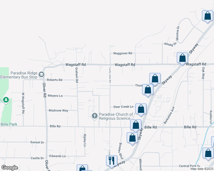 map of restaurants, bars, coffee shops, grocery stores, and more near 871 Thomasson Lane in Paradise