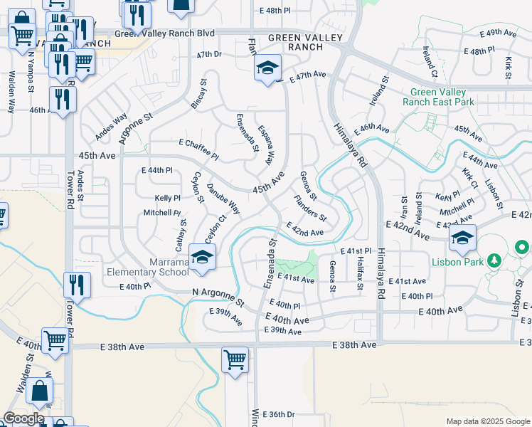 map of restaurants, bars, coffee shops, grocery stores, and more near 4461 Ensenada Street in Denver