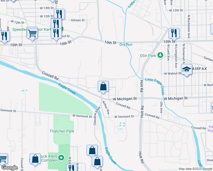 map of restaurants, bars, coffee shops, grocery stores, and more near 612 North Lyons Avenue in Indianapolis