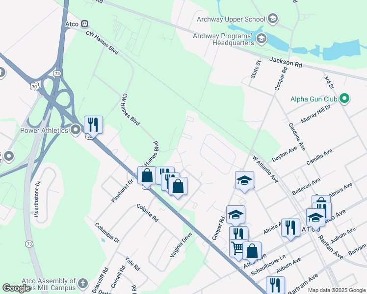 map of restaurants, bars, coffee shops, grocery stores, and more near 2484 Gerald Court in Atco