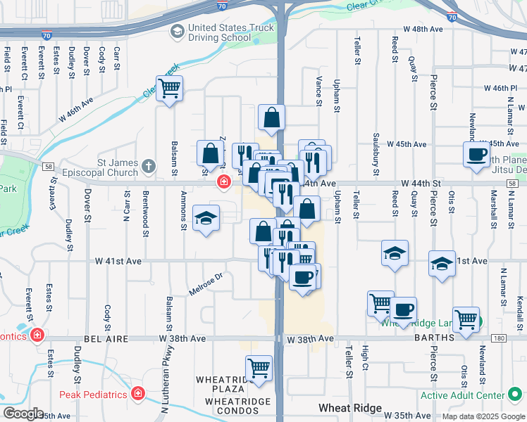 map of restaurants, bars, coffee shops, grocery stores, and more near 4315 Wadsworth Boulevard in Wheat Ridge