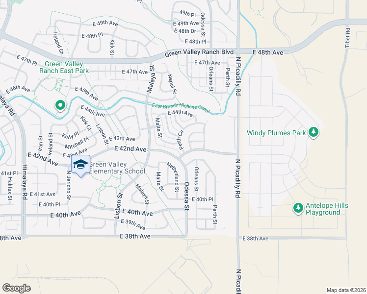 map of restaurants, bars, coffee shops, grocery stores, and more near 4265 Orleans Street in Denver