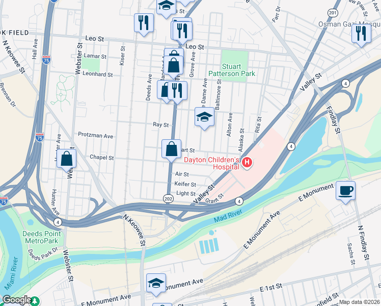 map of restaurants, bars, coffee shops, grocery stores, and more near 1 Notre Dame Avenue in Dayton