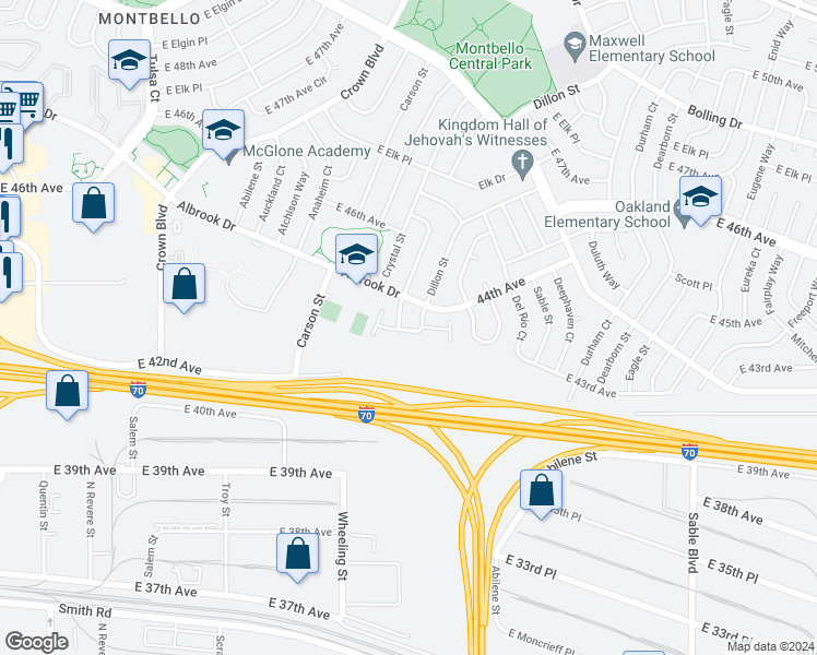 map of restaurants, bars, coffee shops, grocery stores, and more near 10 Dillon Street in Denver