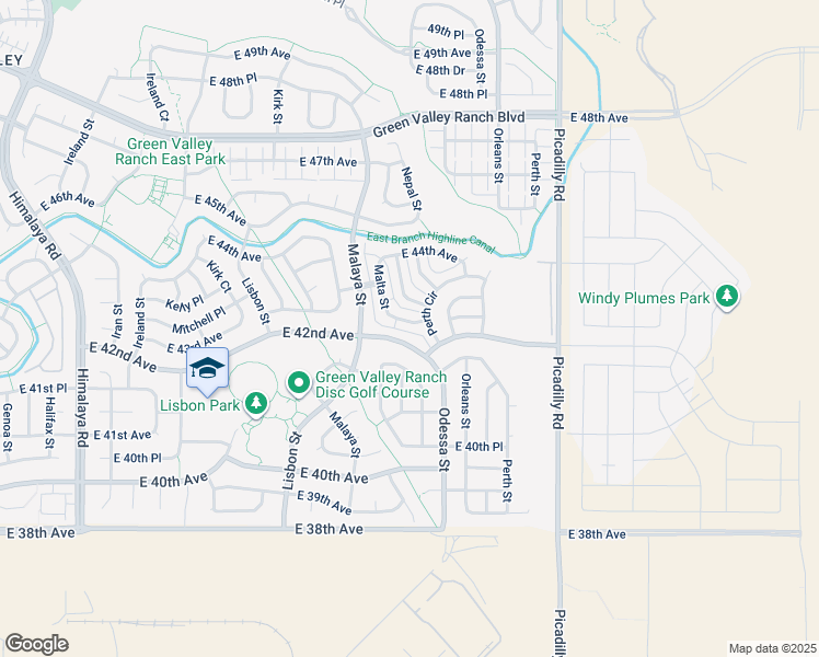 map of restaurants, bars, coffee shops, grocery stores, and more near 21142 East 43rd Avenue in Denver