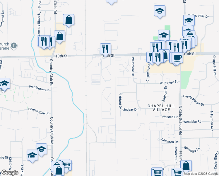 map of restaurants, bars, coffee shops, grocery stores, and more near 7836 Big Horn Trail in Indianapolis
