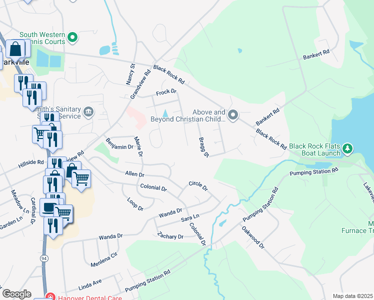 map of restaurants, bars, coffee shops, grocery stores, and more near 99 Frock Dr in Hanover