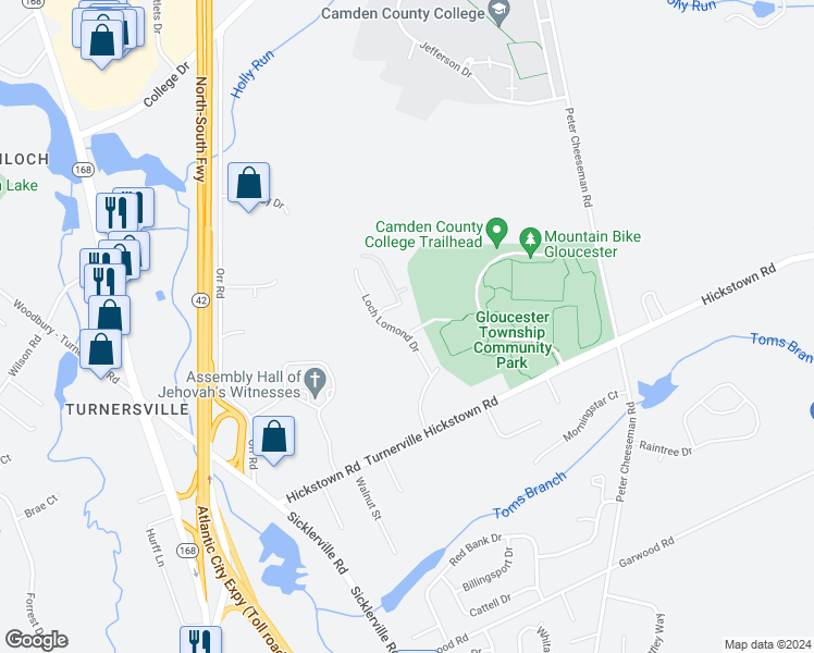 map of restaurants, bars, coffee shops, grocery stores, and more near 539 Loch Lomond Drive in Sicklerville