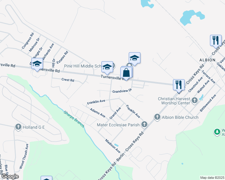 map of restaurants, bars, coffee shops, grocery stores, and more near 1080 Grandview Drive in Pine Hill