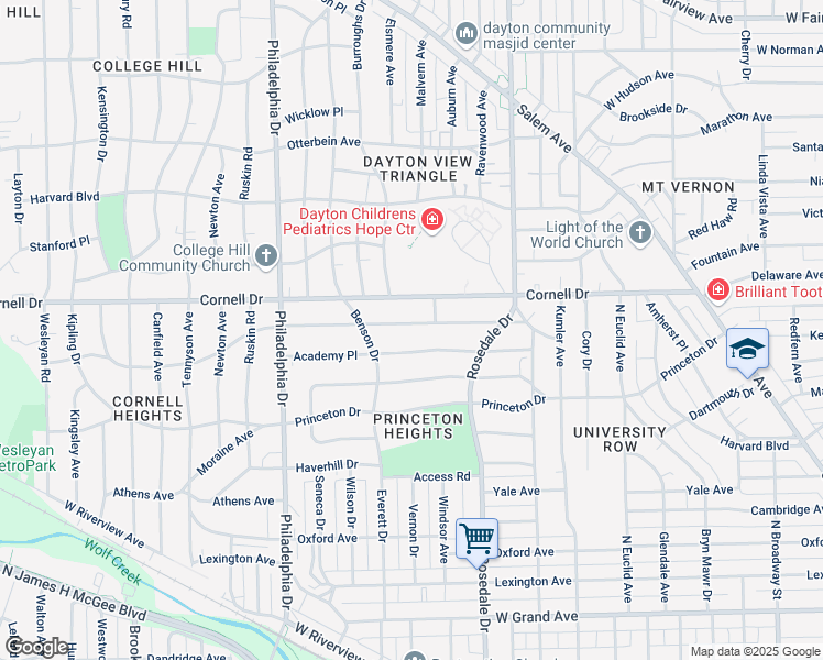 map of restaurants, bars, coffee shops, grocery stores, and more near 1524 Earlham Drive in Dayton
