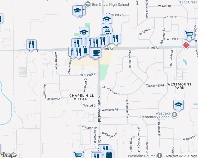 map of restaurants, bars, coffee shops, grocery stores, and more near in Indianapolis
