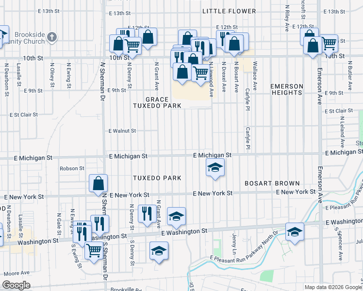 map of restaurants, bars, coffee shops, grocery stores, and more near 528 North Colorado Avenue in Indianapolis