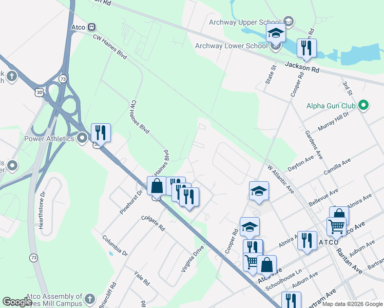 map of restaurants, bars, coffee shops, grocery stores, and more near 2494 Whispering Pines Drive in Waterford