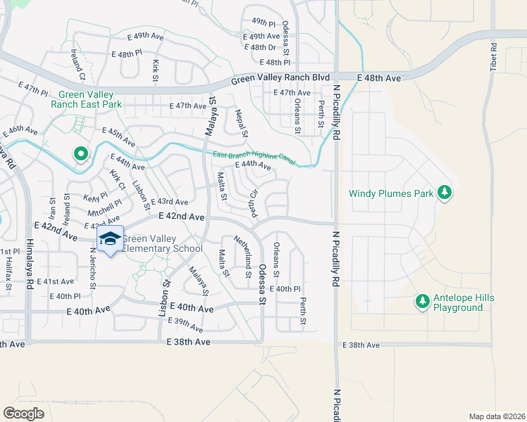 map of restaurants, bars, coffee shops, grocery stores, and more near 4265 Orleans Street in Denver