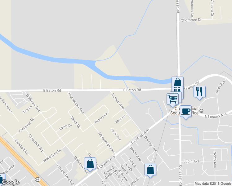 map of restaurants, bars, coffee shops, grocery stores, and more near 1056 East Eaton Road in Chico