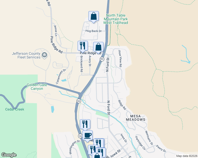 map of restaurants, bars, coffee shops, grocery stores, and more near 625 Virginia Street in Golden