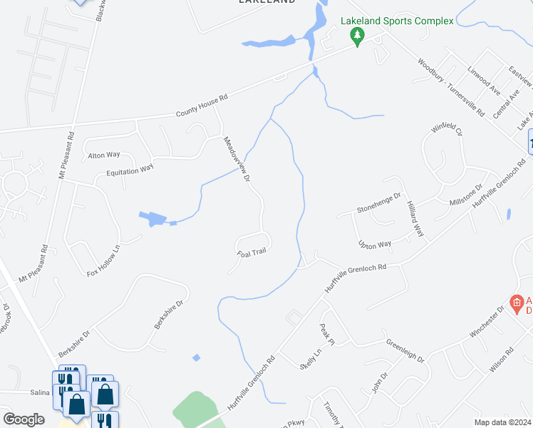 map of restaurants, bars, coffee shops, grocery stores, and more near 41 Meadowview Drive in Washington Township