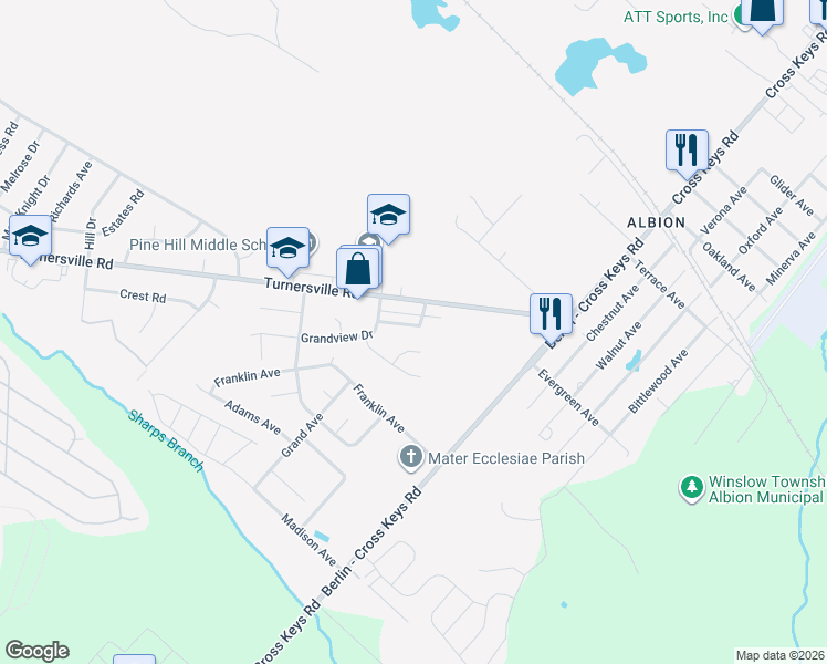 map of restaurants, bars, coffee shops, grocery stores, and more near 1209 Weber Drive in Pine Hill