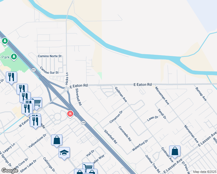 map of restaurants, bars, coffee shops, grocery stores, and more near 575 East Eaton Road in Chico