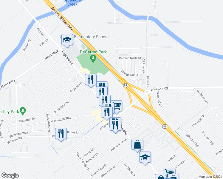 map of restaurants, bars, coffee shops, grocery stores, and more near 184 Tonea Way in Chico