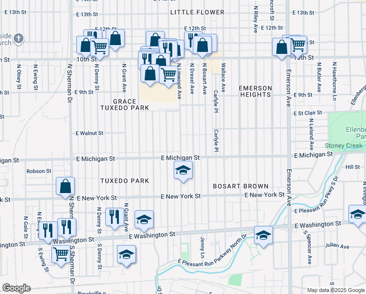 map of restaurants, bars, coffee shops, grocery stores, and more near 521 North Linwood Avenue in Indianapolis
