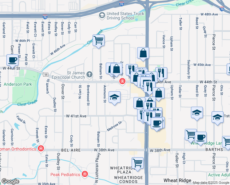 map of restaurants, bars, coffee shops, grocery stores, and more near 7880 West 43rd Circle in Wheat Ridge