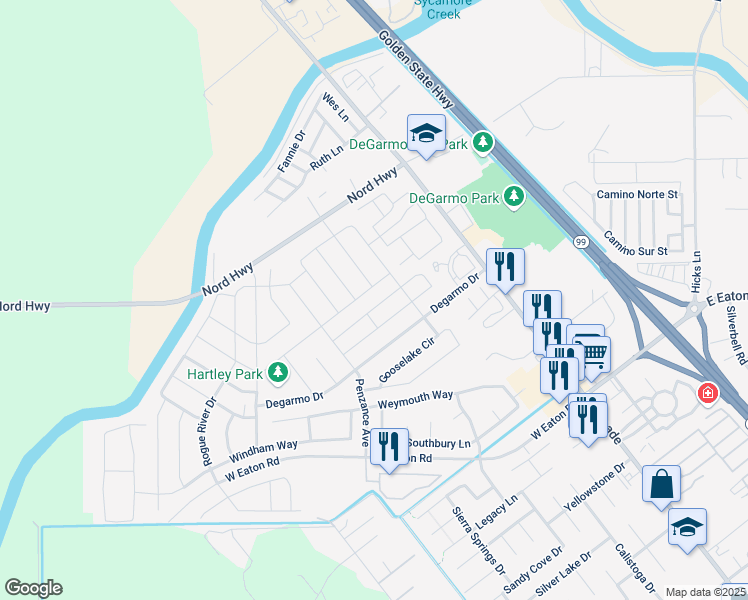 map of restaurants, bars, coffee shops, grocery stores, and more near 309 Antelope Creek Avenue in Chico