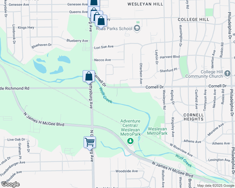 map of restaurants, bars, coffee shops, grocery stores, and more near 1525 Fotip Lane in Dayton
