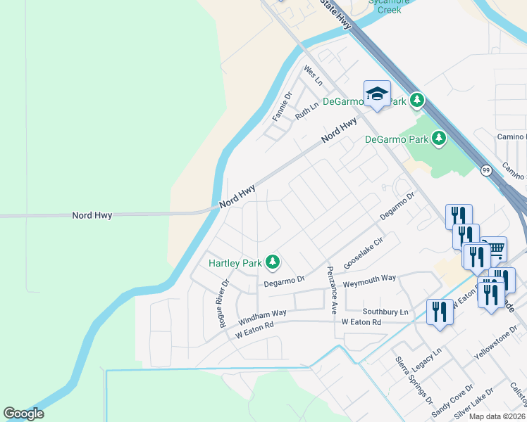 map of restaurants, bars, coffee shops, grocery stores, and more near 3477 Shaker Lane in Chico