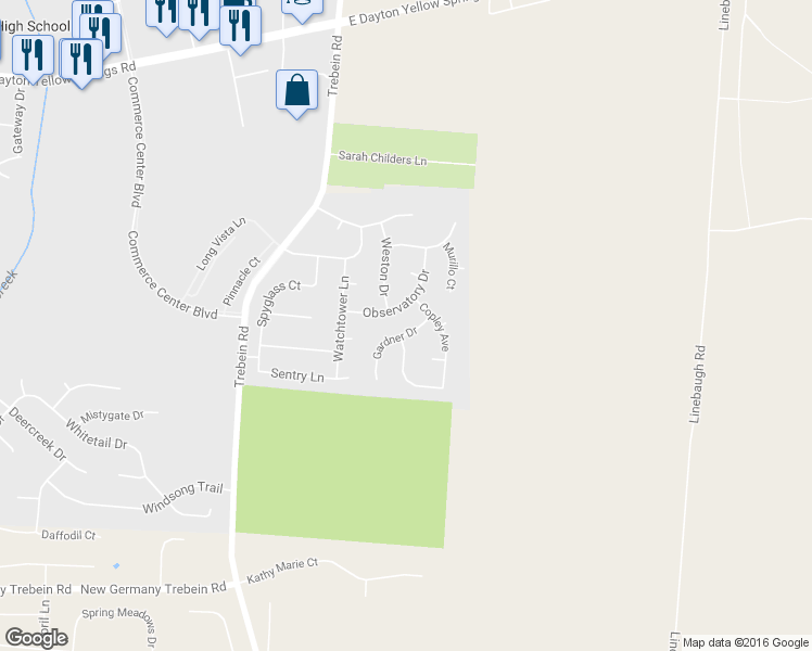 map of restaurants, bars, coffee shops, grocery stores, and more near 2351 Gardner Drive in Fairborn