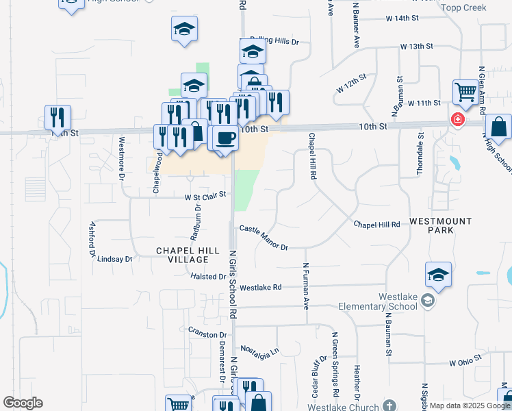 map of restaurants, bars, coffee shops, grocery stores, and more near 7206 Halden Place in Indianapolis