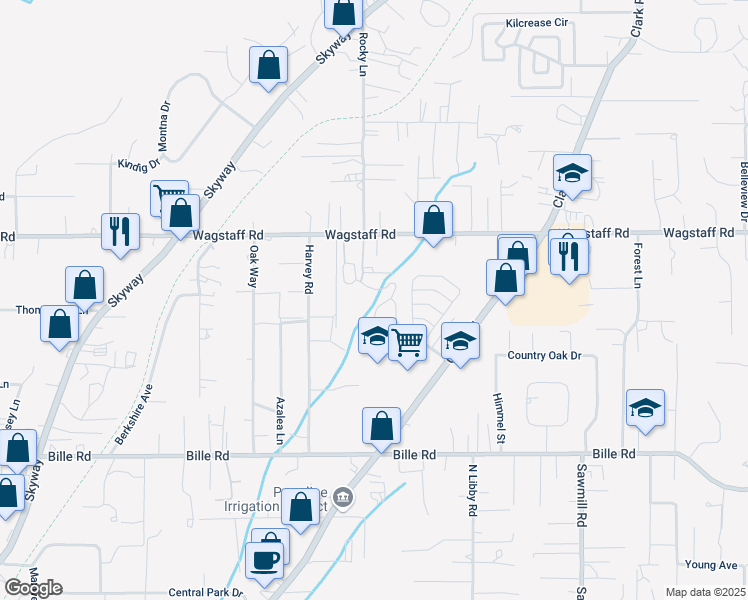 map of restaurants, bars, coffee shops, grocery stores, and more near 1280 Wagstaff Road in Paradise