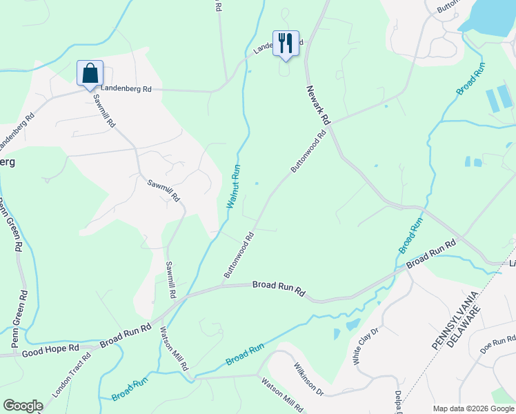 map of restaurants, bars, coffee shops, grocery stores, and more near 238 Buttonwood Road in Landenberg