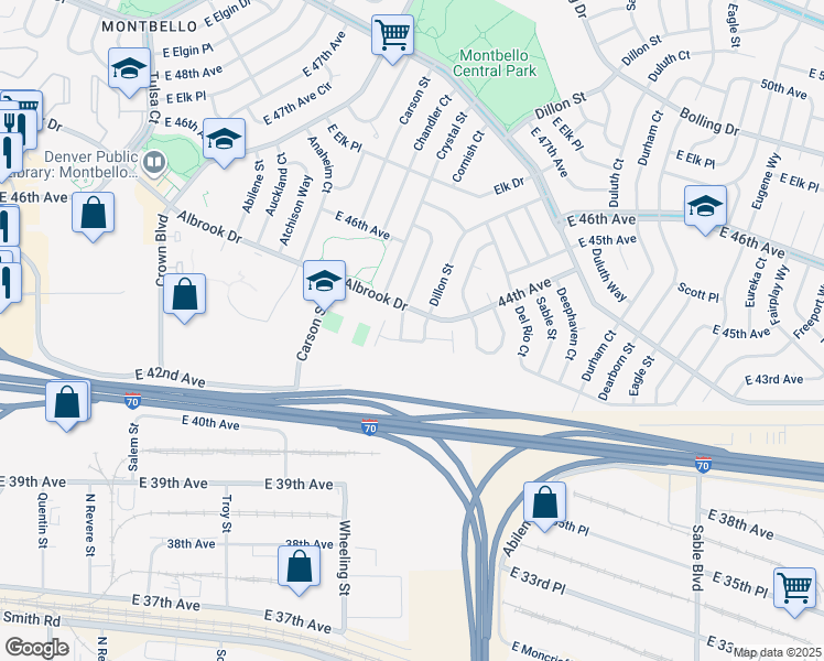 map of restaurants, bars, coffee shops, grocery stores, and more near 10 Dillon Street in Denver