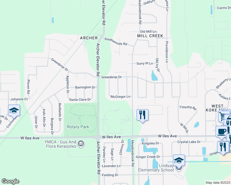 map of restaurants, bars, coffee shops, grocery stores, and more near 1600-1698 Thornhill Dr in Springfield