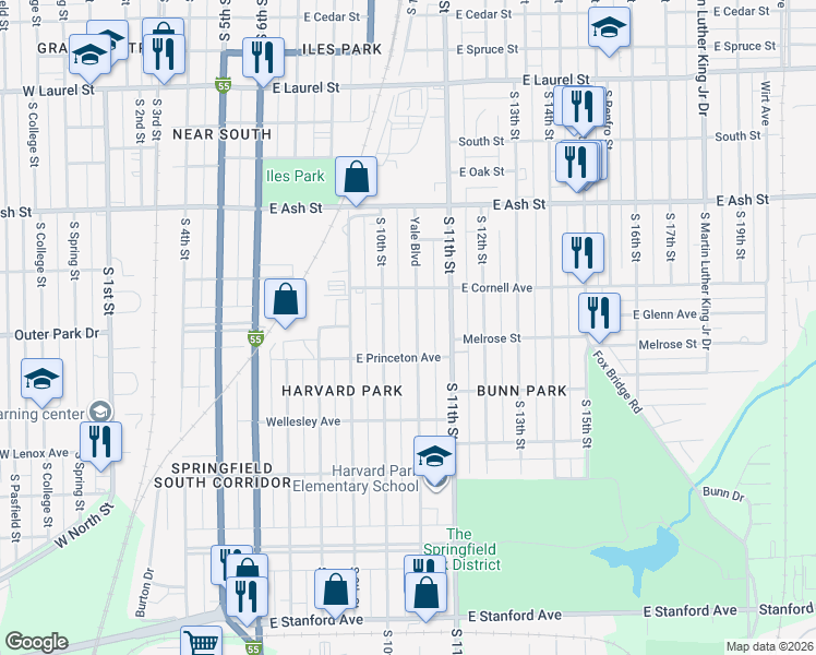 map of restaurants, bars, coffee shops, grocery stores, and more near 2244 South 10th Street in Springfield