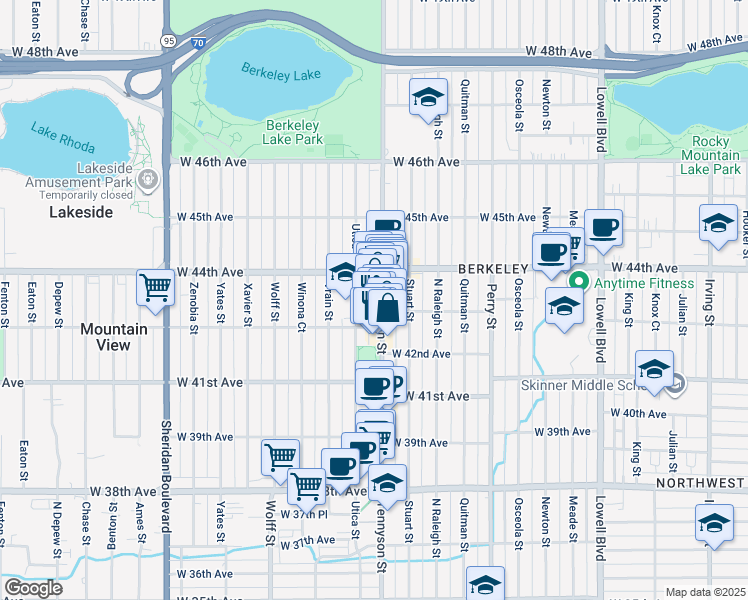 map of restaurants, bars, coffee shops, grocery stores, and more near 4330 Utica Street in Denver