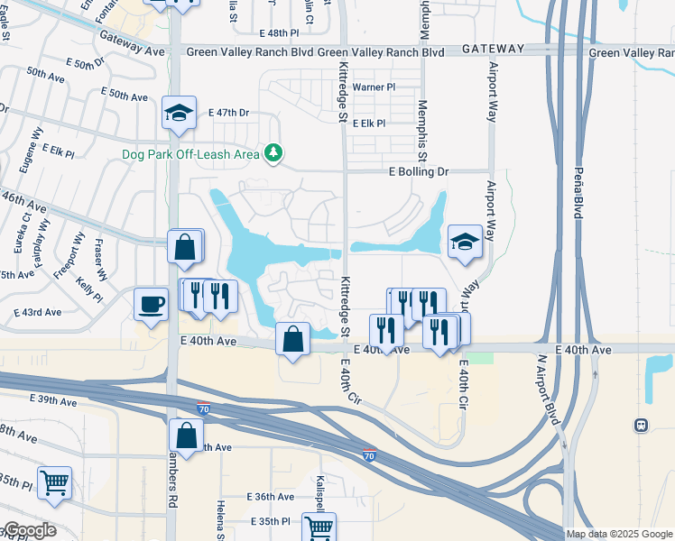 map of restaurants, bars, coffee shops, grocery stores, and more near 20 Kittredge Street in Denver