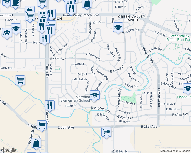 map of restaurants, bars, coffee shops, grocery stores, and more near 4336 Cathay Street in Denver