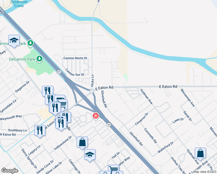 map of restaurants, bars, coffee shops, grocery stores, and more near 3460 Silverbell Road in Chico