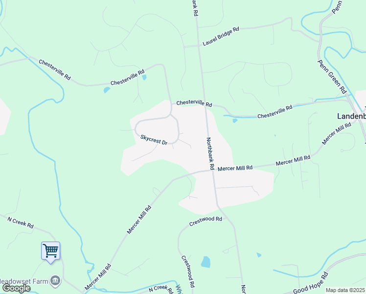 map of restaurants, bars, coffee shops, grocery stores, and more near 229 Skycrest Drive in Landenberg