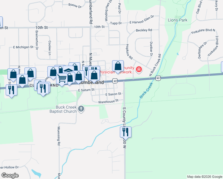 map of restaurants, bars, coffee shops, grocery stores, and more near 115 South Starter Street in Indianapolis