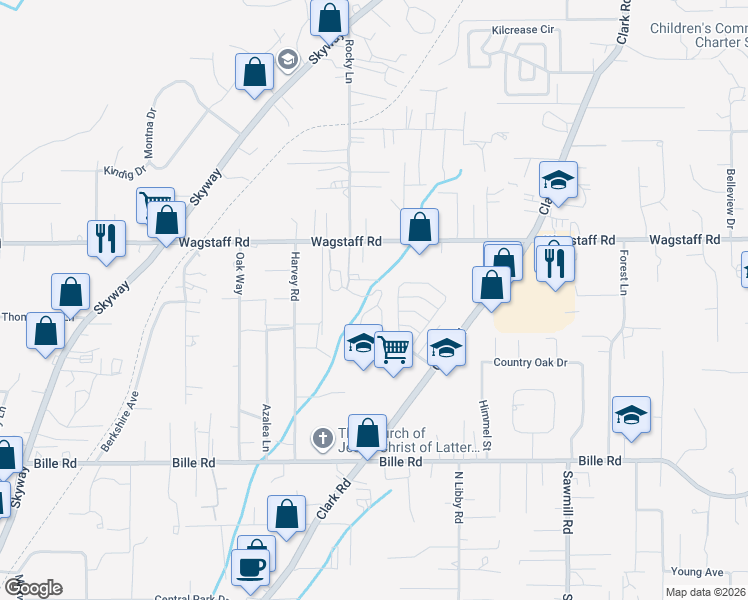 map of restaurants, bars, coffee shops, grocery stores, and more near 1280 Wagstaff Road in Paradise