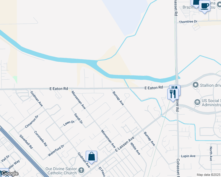 map of restaurants, bars, coffee shops, grocery stores, and more near Eaton Rd & Burnap Ave in Chico