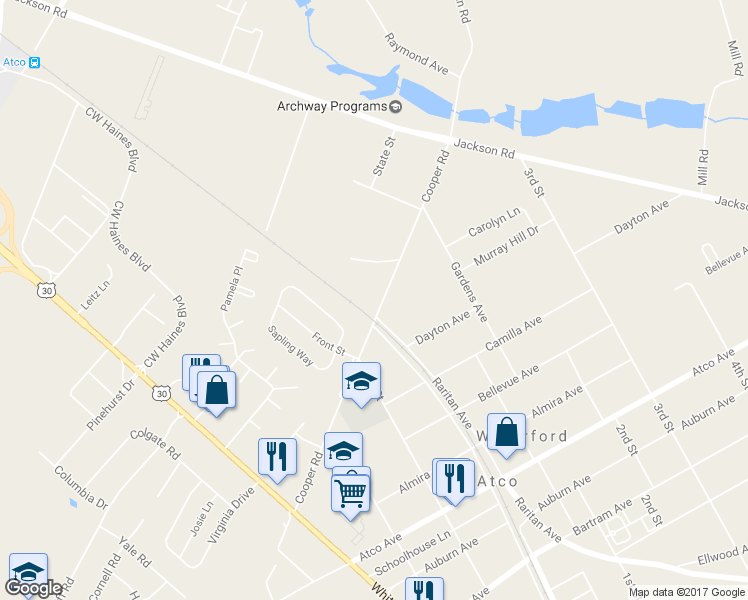 map of restaurants, bars, coffee shops, grocery stores, and more near 2307 Cooper Road in Atco