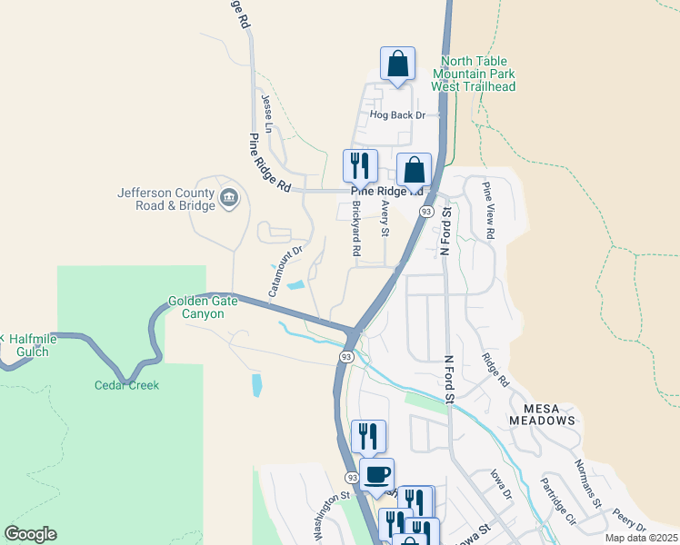 map of restaurants, bars, coffee shops, grocery stores, and more near 1110 Newstar Way in Golden